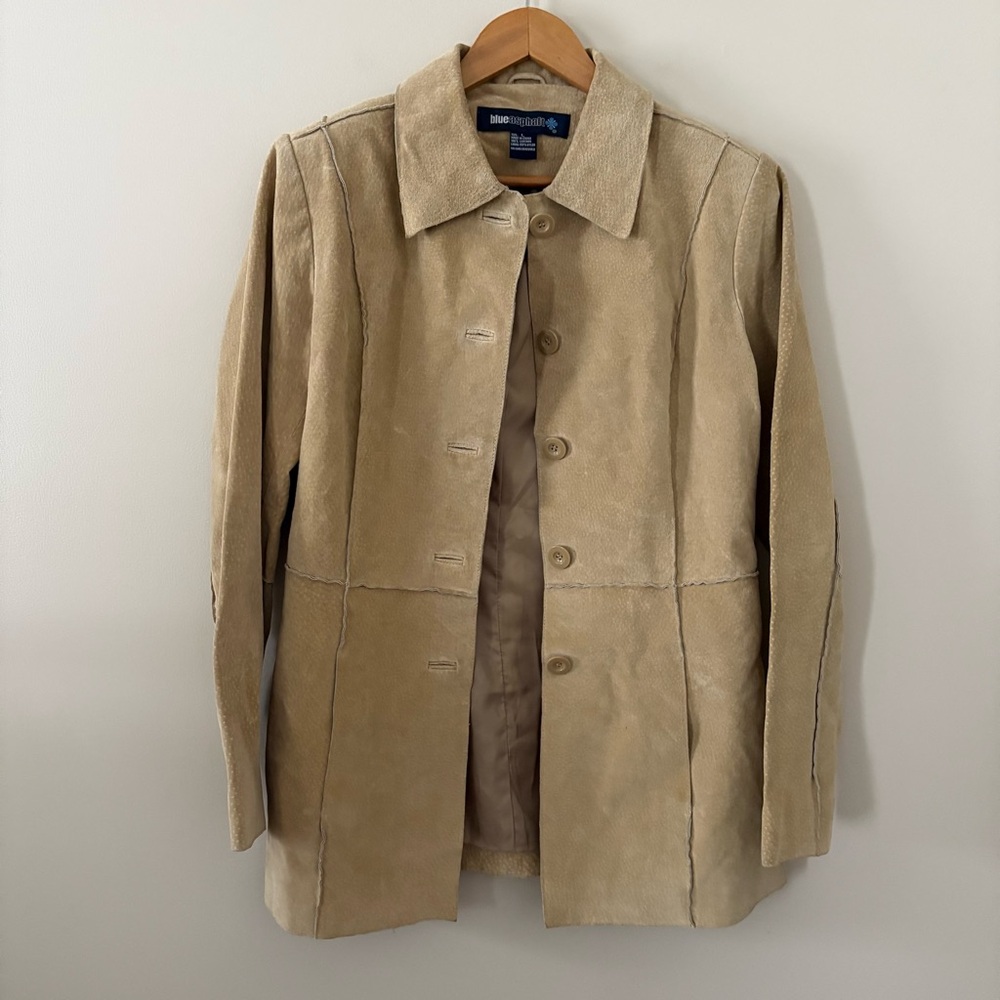 Vintage Y2K Blue Asphalt 100% leather suede jacket tan button front women size L